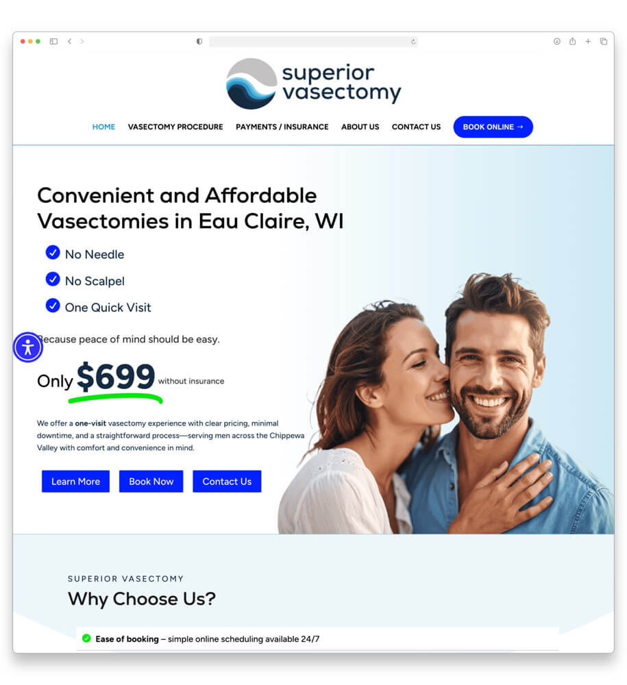 Superior Vasectomy website designed by Bernadot Studios