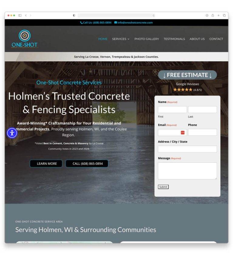 One Shot Concrete — Website Design in Winona, MN