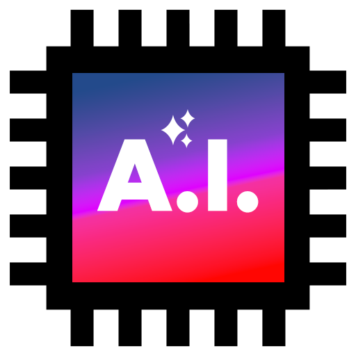 A stylized microchip icon with the letters "A.I." and sparkles in the center, set against a vibrant pink, purple, and blue gradient background.