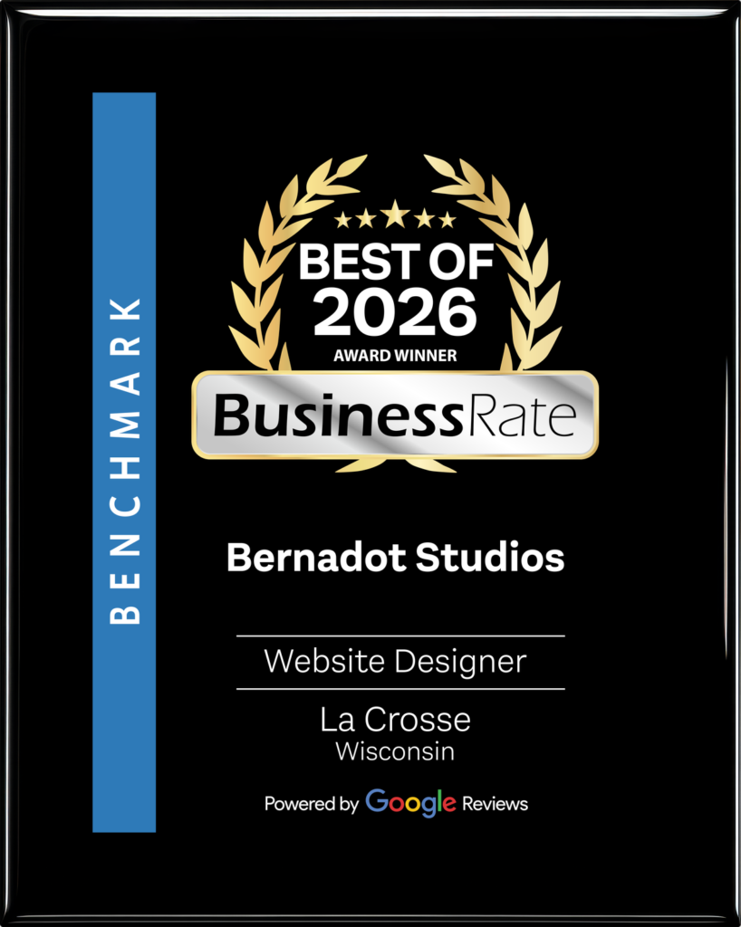 Best of BusinessRate 2026 Website Designer award plaque for Bernadot Studios, La Crosse, Wisconsin
