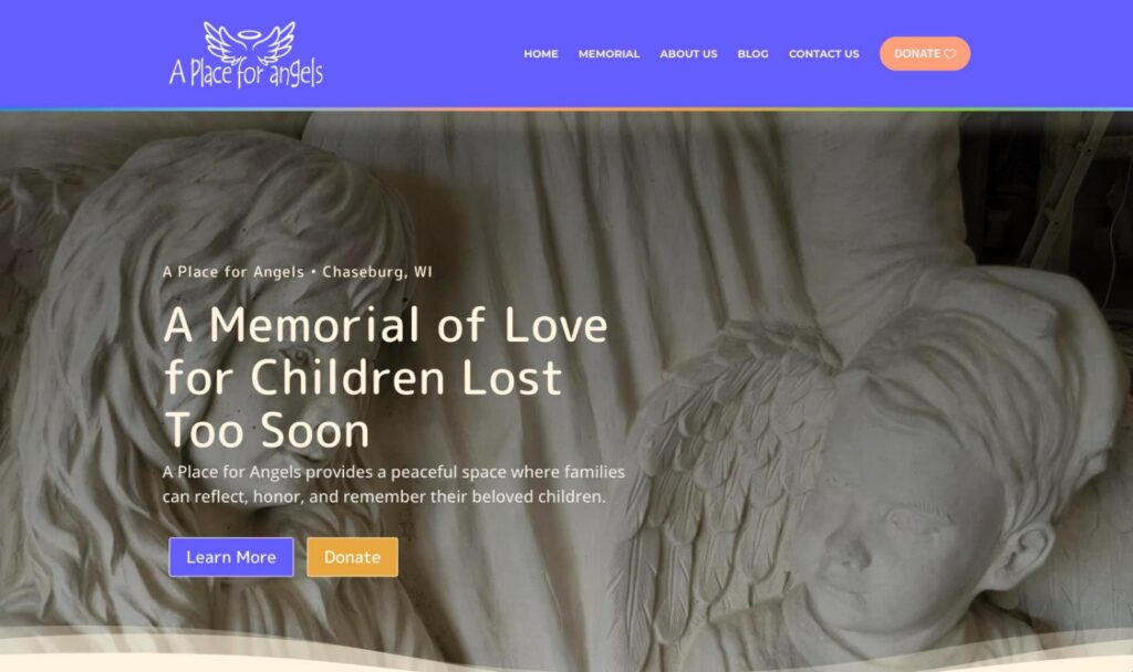 A Place For Angels website homepage designed by Bernadot Studios