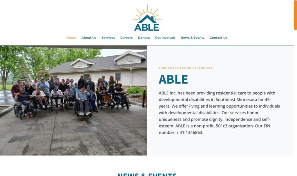 ABLE, Inc. website homepage designed by Bernadot Studios