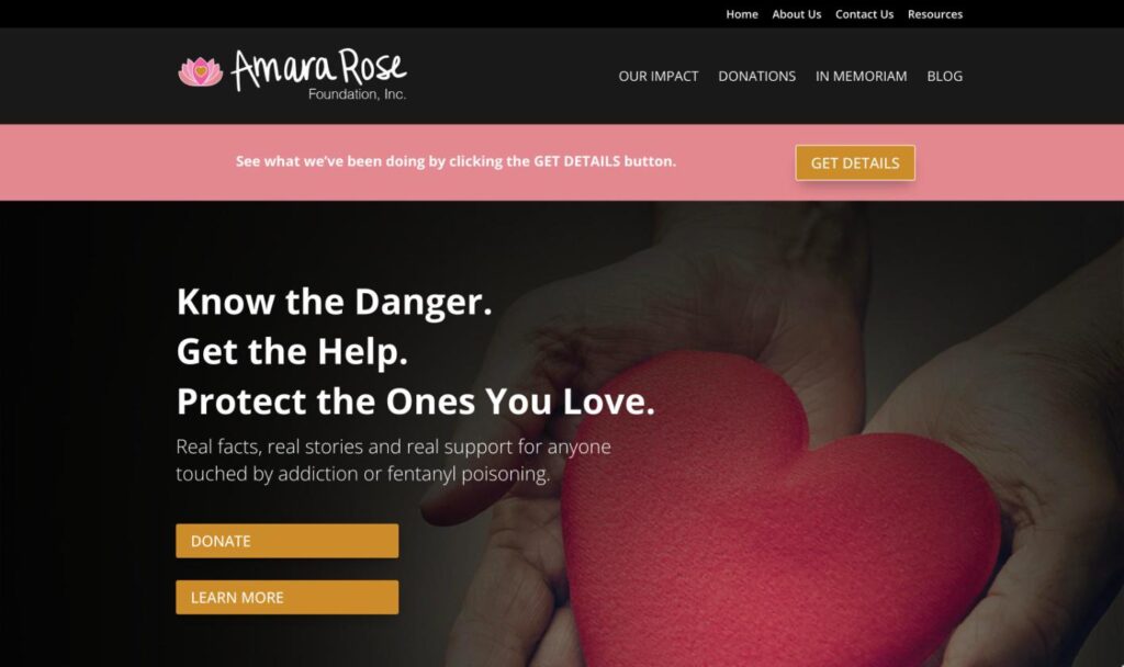Amara Rose Foundation website homepage designed by Bernadot Studios