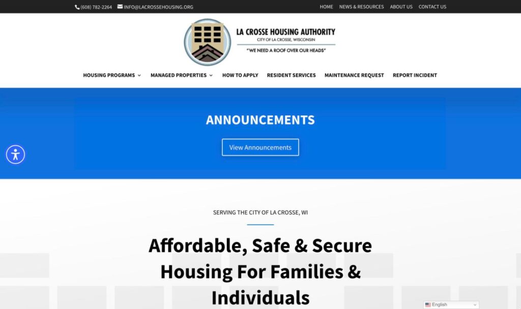 La Crosse Housing Authority website homepage designed by Bernadot Studios