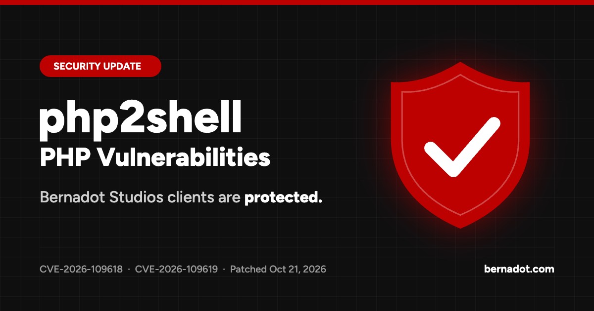 Security update: php2shell PHP vulnerabilities – Bernadot Studios clients are protected